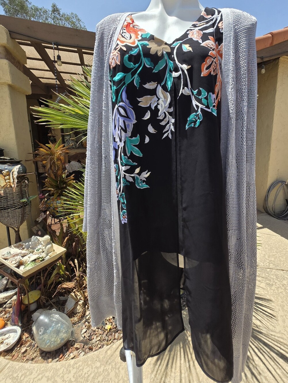 Chico's Lurex Silver Shimmer Cardigan Sweater SIZE 4